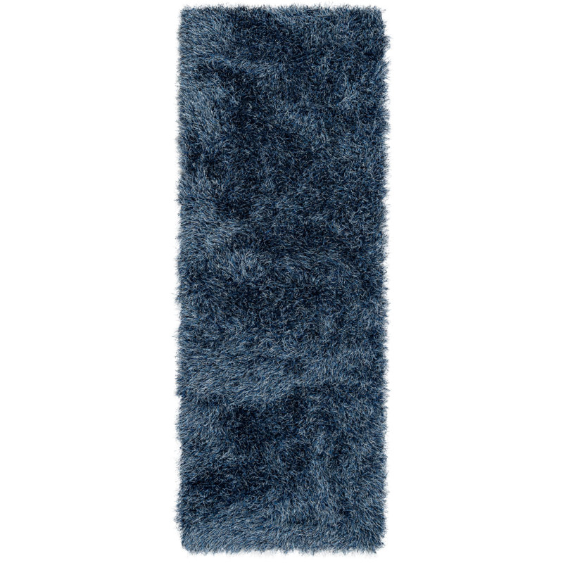 Well Woven Kuki Chie Glam Solid UltraSoft Indigo Blue Shag Rug